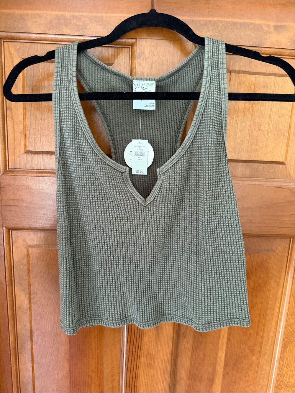 aerie Olive Ribbed V-Notch Tank